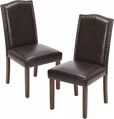 2pcs PU Leather Home Dining Chair Living Room Parsons Chair With Nailhead Trim • $107.99