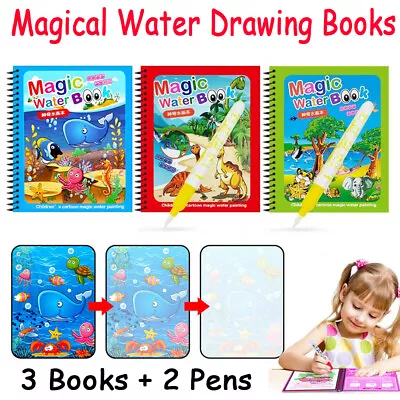 3X Children's Water Magic Painting Colouring Reusable Drawing Books With 2 Pens  • £5.99