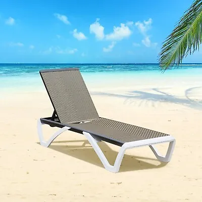 Domi Pool Lounge Chair Aluminum Adjustable Outdoor Chaise LoungeBrown Wicker • $129.19
