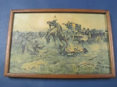 Vintage Charles M Russell Camp Cooks Troubles Print On Textured Canvas Framed • $45