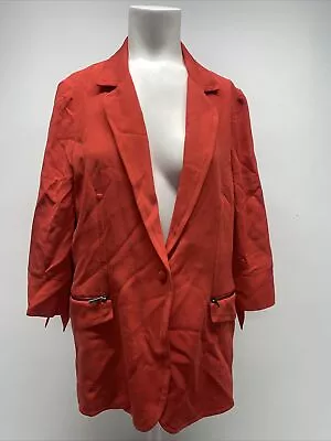 $49.99 • Buy Zac Posen Z Spoke Blazer Jacket Coat 3/4 Sleeve 100% Silk Lined Bright Red 12