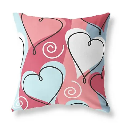 Heart Love Pattern Zip FILLED CUSHION Designer Red • £20.99