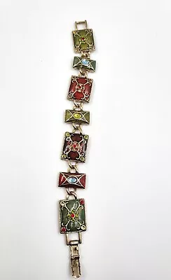 LIZ CLAIBORNE  Statement Bracelet Enamel Multicolor & Rhinestones Vintage 7.5  L • $14.95