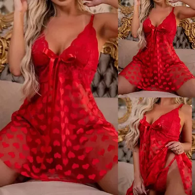 Women Ladies Sexy Valentine Lingerie Lace Babydoll Underwear Nightwear Sleepwear • £7.99