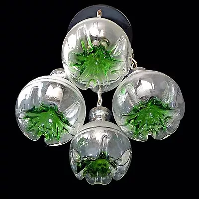 Vtg Italian Modernist Murano Mazzega Green Art-Glass Chrome Cascade Chandelier • $1795