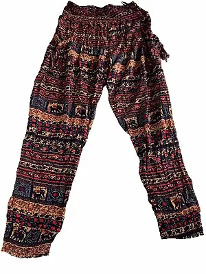 Caroline Morgan Womens Size 10 Boho Hippy Pants Elastic Waist Elephant/Flower • $17.90