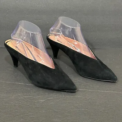 Matiko Women's Size 39 Black Suede Pointed Toe Open Back Kitten Heel Pumps Shoes • $45