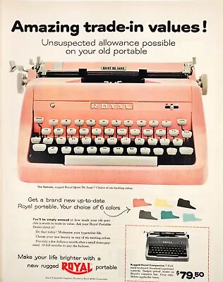 Pink Royal Portable Typewriter Vintage 1956 Print Advertisement Retro De Luxe • $9.82