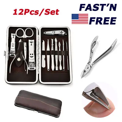 US 12PCS Pedicure Manicure Set Nail Clippers Cleaner Cuticle Grooming Tool Case • $3.50