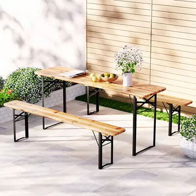 3 Pcs Outdoor Furniture Dining Set Lounge Setting Patio Wooden Bench • $182.75