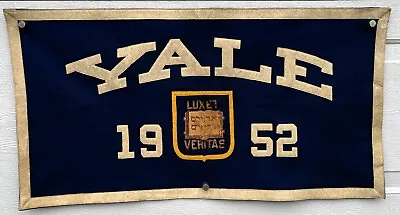 1952 Yale University Wool Felt & Leather Banner 32x17 Original Chicago Pennant • $179.95