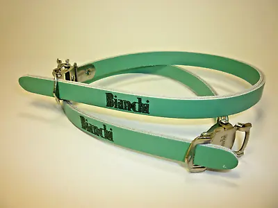 Bianchi Pedal Toe Clip Straps Celeste Double Layer Leather NOS Vintage Road MTB • $120