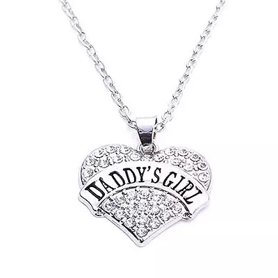 Daddy's Girl Silver Necklace With Shiny Studded Crystal Heart Necklace #kc22 • $12.74