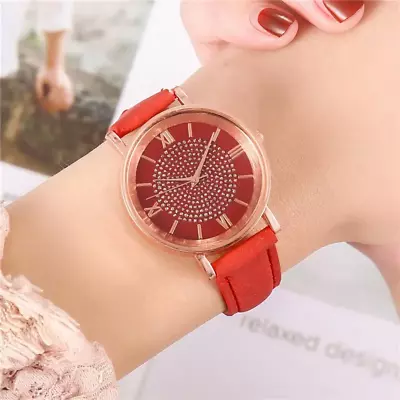 Red Rhinestone English Watch Round Pointer Roman Numeral Electronic Watch • $21.98