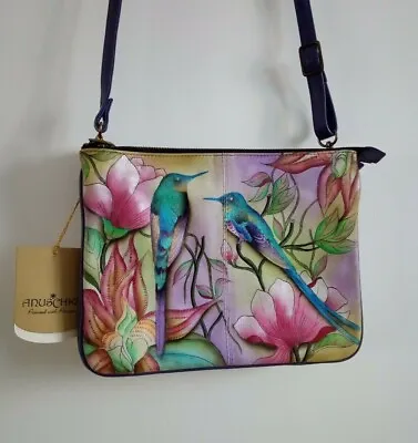 Anuschka Leather Hand Painted SpringPassion Triple Compartment Crossbody Handbag • £249.99