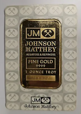 Vintage Johnson Matthey 1 Oz Fine Gold Minted Bar 9999 WHITE Assay Card #11509 • $3047.60