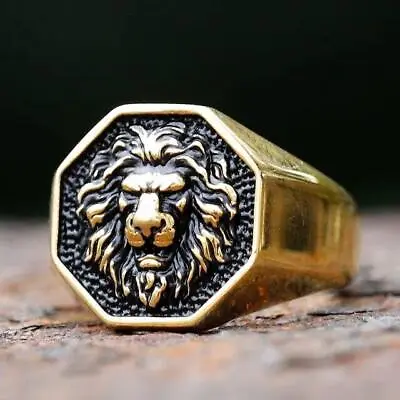 Mens Gold Stainless Steel Lion King Head Of Judah Ring For Men Size 7-13 Jewelry • $9.99
