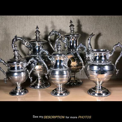 The BEST Antique Victorian Meriden Britiannia Meriden B Silver Plate 5pc TEA SET • $1225