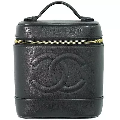 CHANEL Coco Mark Caviar Skin Leather Vanity Handbag Black • $2706.34