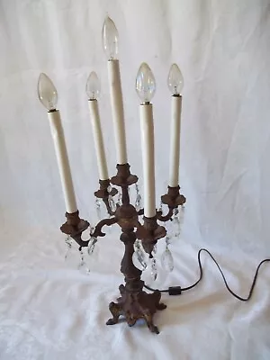 $189.99 • Buy Vintage Tall Metal 5 Arm Candelabra Table Lamp With Crystals 23 