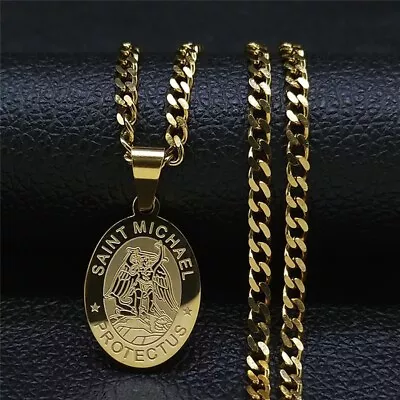 $16.95 • Buy Archangel St Michael SS Gold Pendant Chain Necklace Jewelry Gift Love Easter