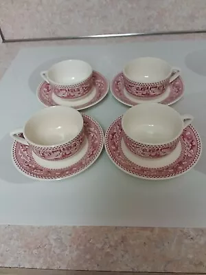 Set Of 4 Vintage Royal (USA) Ironstone Memory Lane Cups And Saucers Pink Red • $15