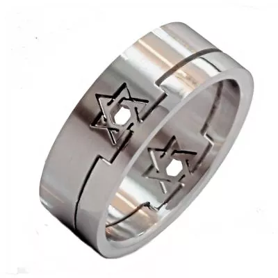 8mm Star Of David 2 Part Puzzle Ring Surgical Steel 316L Stainless Steel • $9.99