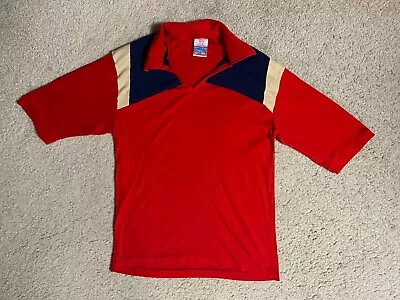 1970s Put On Shop TEENS Sears Size L Vintage Short Sleeve Shirt Collared Red • $24.95