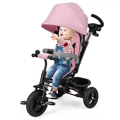 4-in-1 Baby Tricycle Toddler Trike W/Adjustable Canopy 5-Point Safety Harness • $99.59