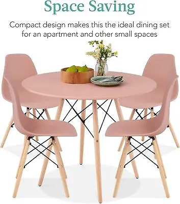  Mid-Century Modern 5-Piece Dining Set With 4 Chairs - Pink/Oak • $316.77