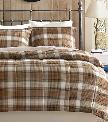 BROWN PLAID Twin Queen Or King COMFORTER SET : COZY COUNTRY CABIN • $79.45