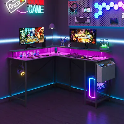 Advwin L Shaped Gaming Desk LED Lights&Power Outlets Corner Desk W/Monitor Stand • $165.90
