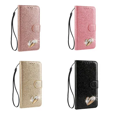 For Samsung Sparkle Glitter Leather Case Diamond Love Wallet Storage Card Covers • $6.59