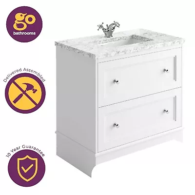 Victorian White Eloise 1000mm Vanity Unit With Marble Top & Ceramic Wash Basin • £540.75