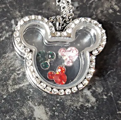 Mickey Minnie Mouse Locket Necklace Silver Rhinestones Magnetic New UK • £4.95