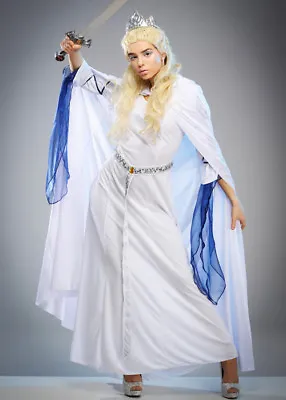 Adult Womens Narnia Style The White Witch Fancy Dress Fantasy Cosplay Costume • £70.49