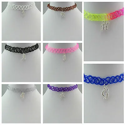 £1.99 • Buy Multi Coulored TATTOO Stretch CHOKER LETTER A - Z Necklace - CHOICE OF DESIGN