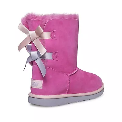 Ugg Bailey Bow Ii Pink Azalea/icelandic Blue Suede Boots Youth 5 Fit's Women's 7 • $139.99