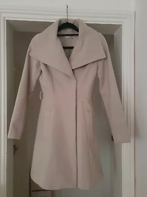 Miss Selfridge Beige Skater Trench Coat Camel Cream Poppers Jacket Collar • £15