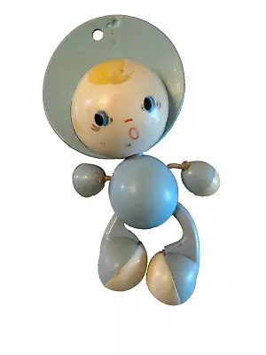 Vintage Hard Plastic Baby Doll Crib Toy Rattles Blue & White Toy. 6  Tall • $11.95