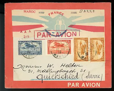 Morocco 1929 Advertising Airmail Cover Casablanca To Quierschied Saar !! O74 • $2.90