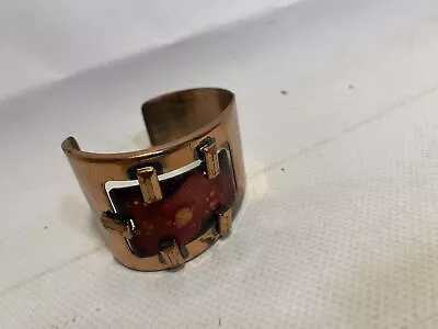 Vintage Matisse Modernist Red Enamel Insert Copper Cuff Bracelet • $37.80