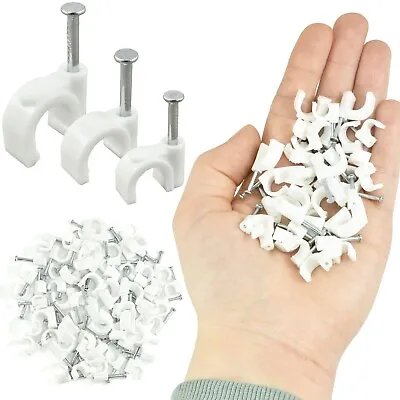 £4.98 • Buy 200 X ROUND CABLE CLIPS Wire Tidy Fastener 6mm 8mm 10mm White Plastic WALL TACKS