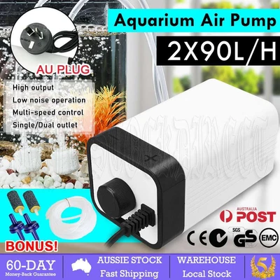$20.55 • Buy Aqua Aquarium Air Pump Oxygen Fountain Pond Aerator Water Fish Tank 2 Outlet OZ