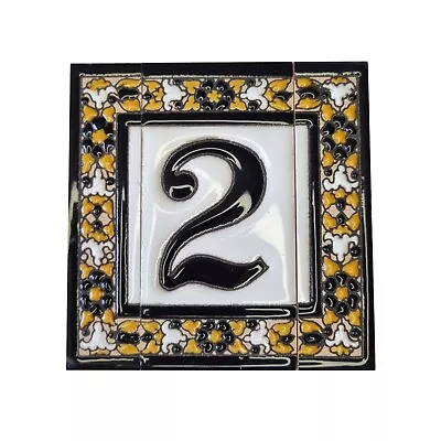 11 X 5.5 Cm Floral Black Hand-painted Ceramic Number Tiles & Metal Frames • £6.53