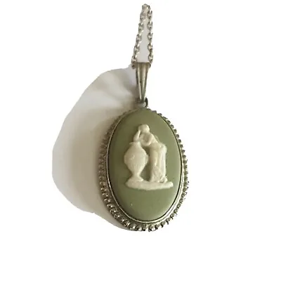 £65 • Buy A Vintage Antique Wedgwood Silver & Green Jasperware Pendant Necklace