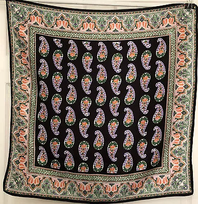 Designer Paisley Boho Black Purple Green Peach Square Scarf 27”  • $14.99