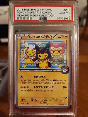 Psa 10 Poncho Wearing Pikachu Mega Campaign Set Promo 203/XY-P Pokemon Holo • $230.50