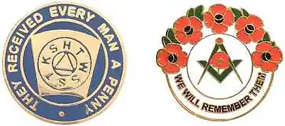 £9.99 • Buy Masonic Mark Degree Penny Token Badge And Masonic We Will Remember Enamel Badge