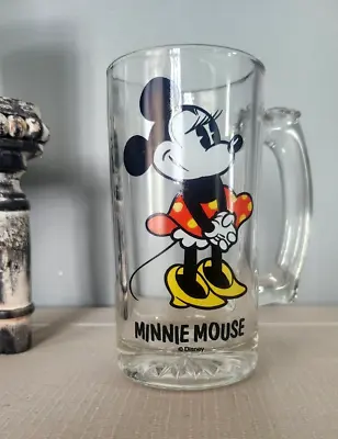 Vintage Disney Minnie Mouse Clear Heavy Glass Drinking Mug - MINT • $7.99
